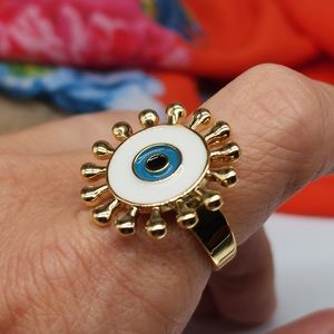 FP Jewelry Gold Spell Ring 14 kt Gold plated SUN BLUE EYE Protective Mystic